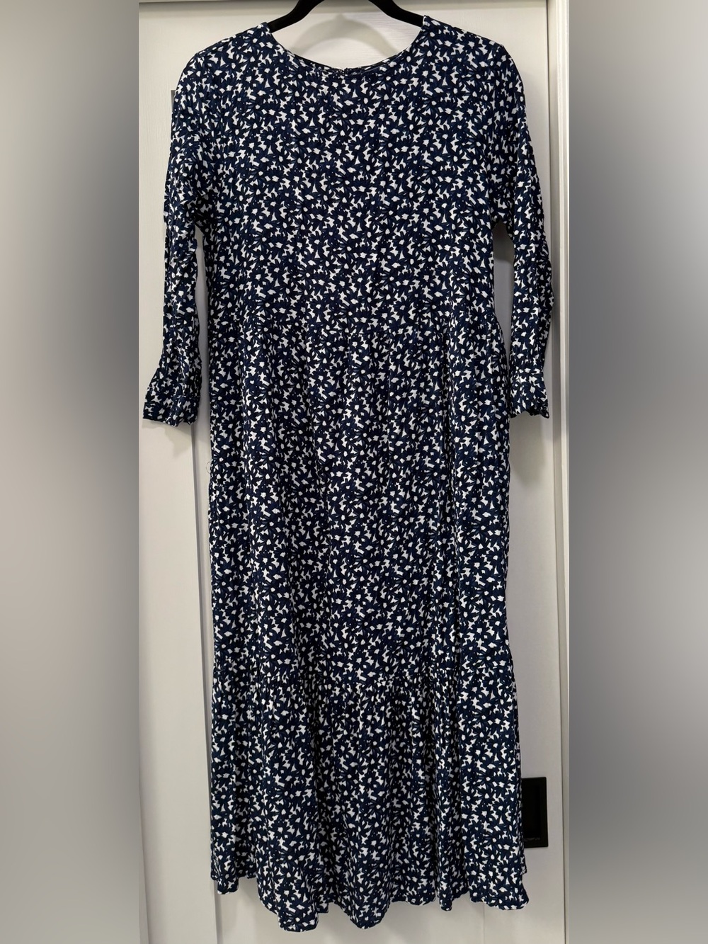 Gap Blue Floral 3/4 Sleeve Tiered Midi Dress